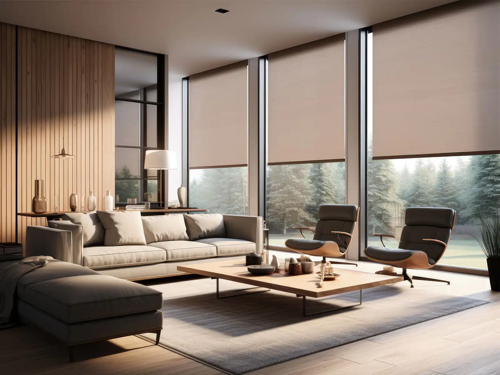Motorized blinds in a Calgary living room
